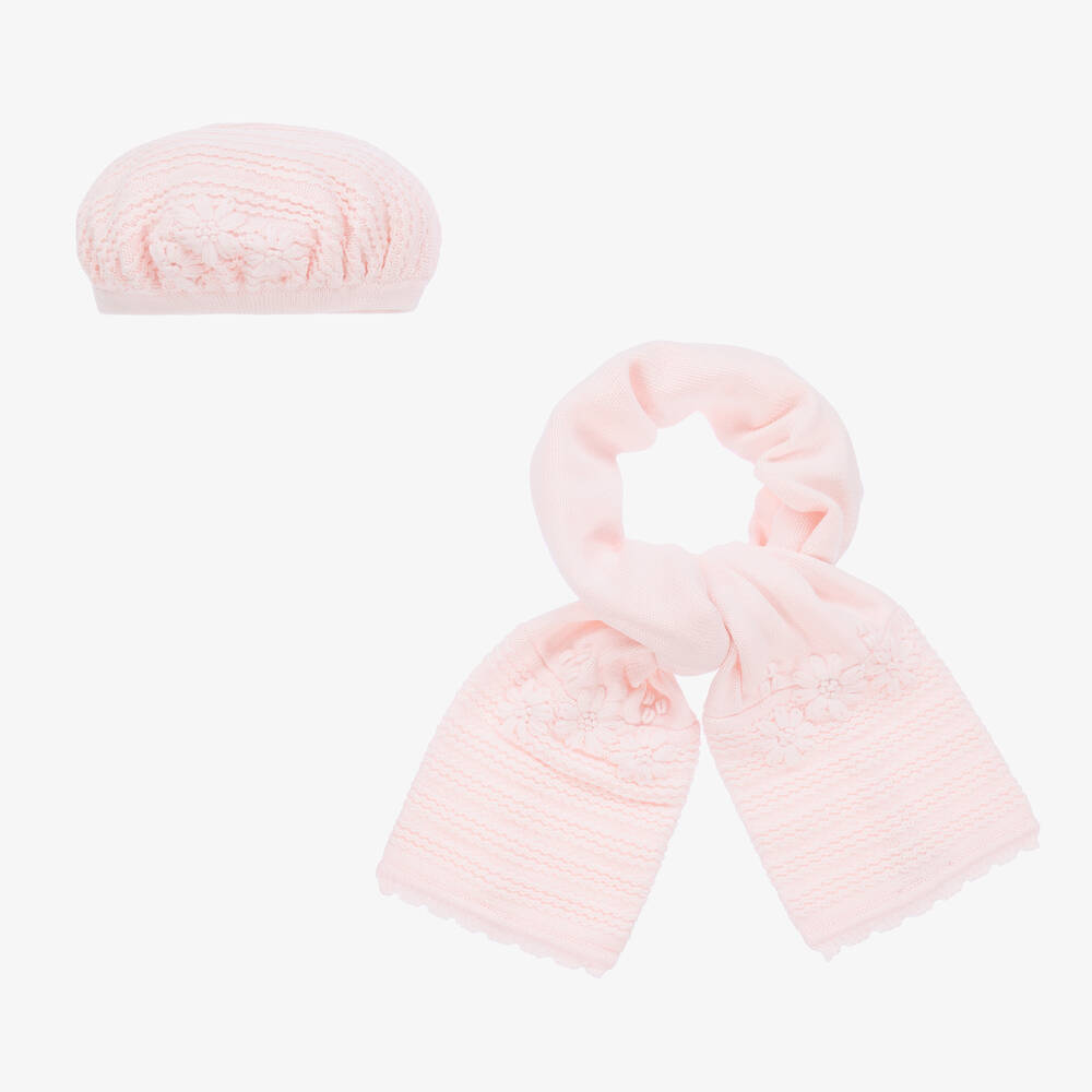 Sarah Louise - Розовая вязаная шапка и шарф для малышек | Childrensalon