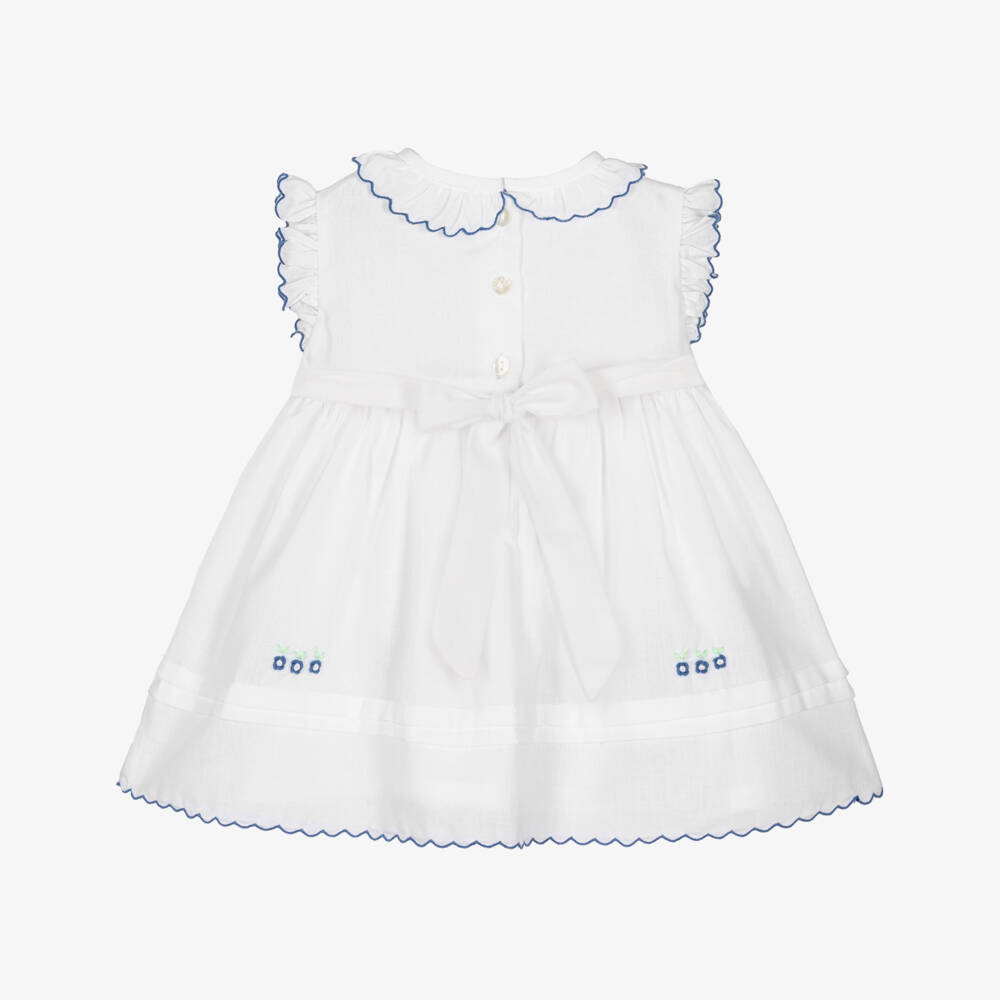 Sarah Louise-فستان أبيض وأزرق مطرز للبنات | Childrensalon Outlet