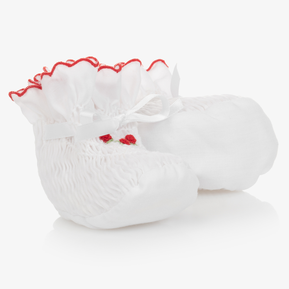 Sarah Louise-Baby Girls White & Red Booties | Childrensalon Outlet
