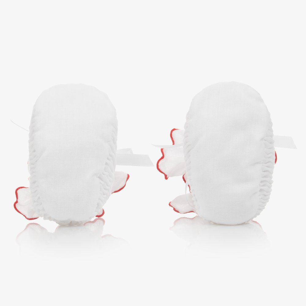 Sarah Louise-بوت مزيج قطن لون أبيض وأحمر للمولودات | Childrensalon Outlet