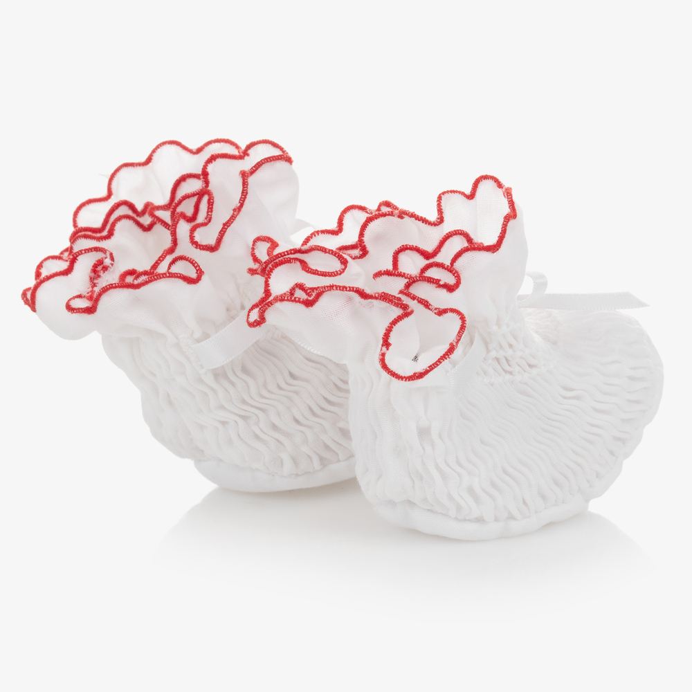 Sarah Louise-بوت مزيج قطن لون أبيض وأحمر للمولودات | Childrensalon Outlet