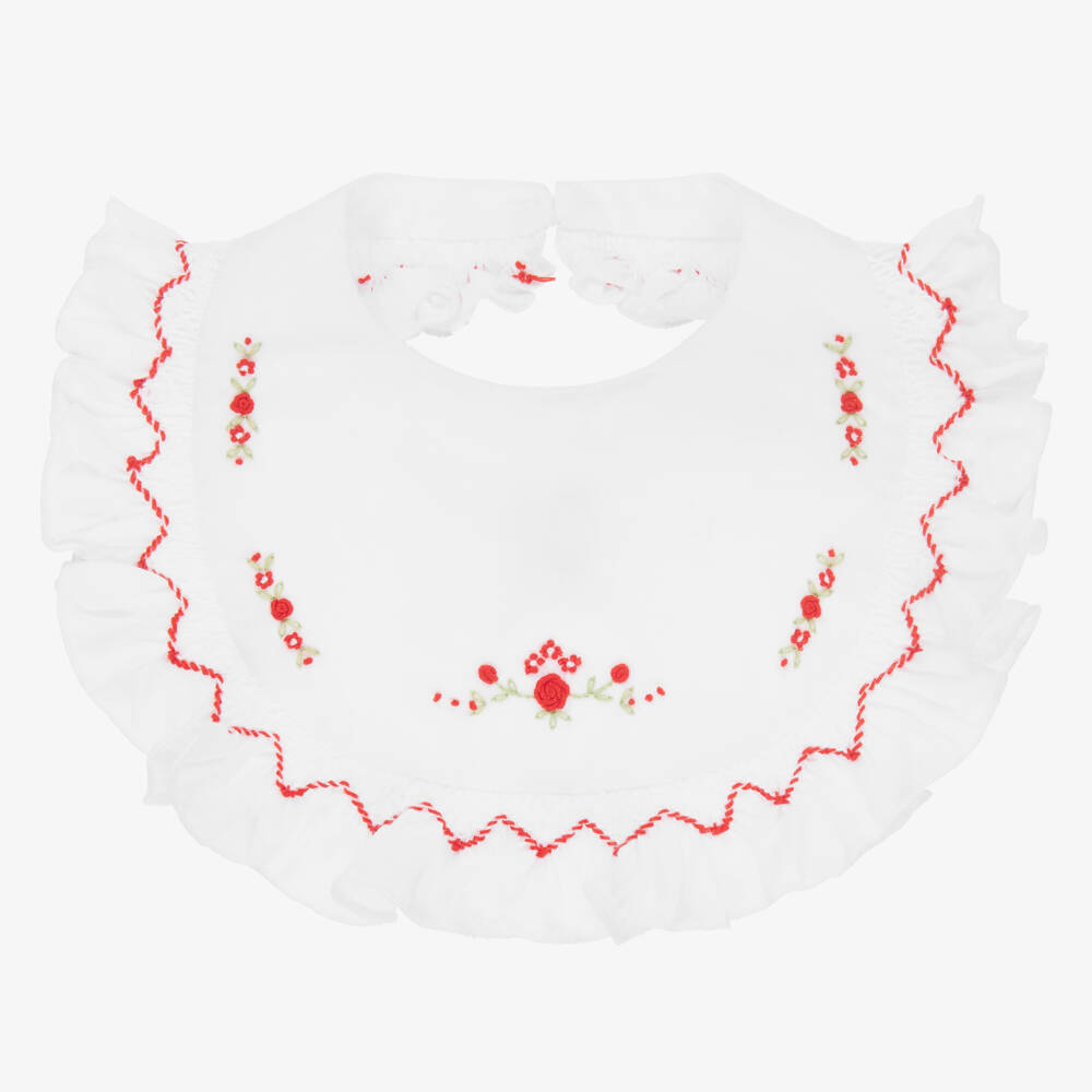 Sarah Louise-Baby Girls White & Red Hand-Smocked Bib | Childrensalon Outlet