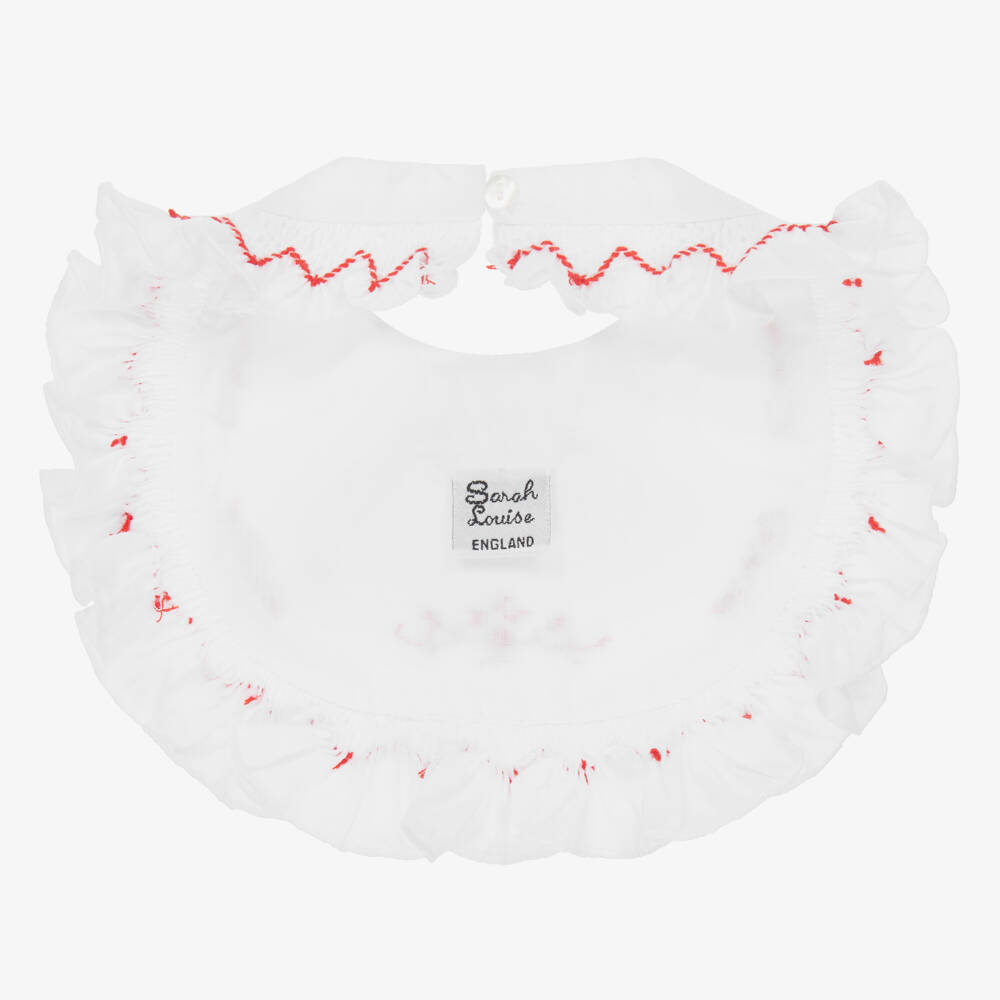 Sarah Louise-Baby Girls White & Red Hand-Smocked Bib | Childrensalon Outlet