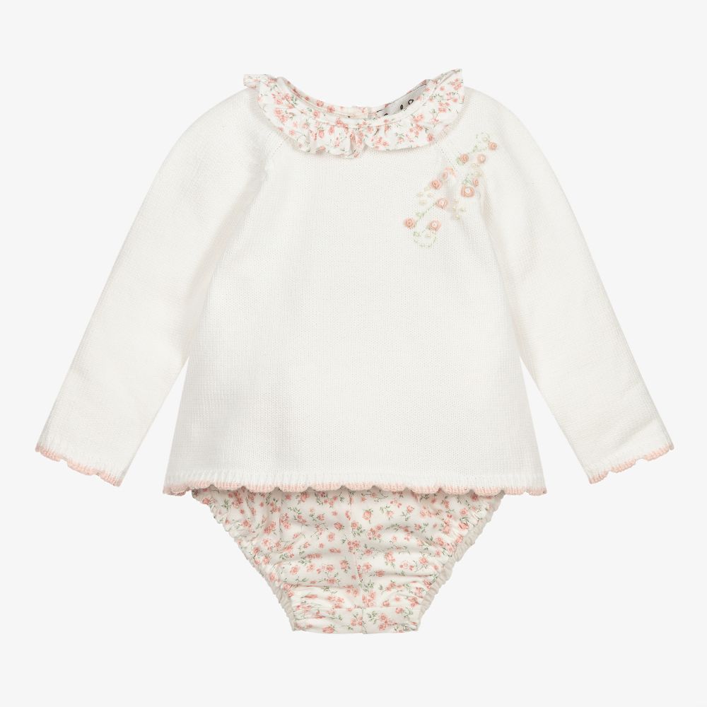 Sarah Louise - Baby Ivory & Pink Shorts Set  | Childrensalon