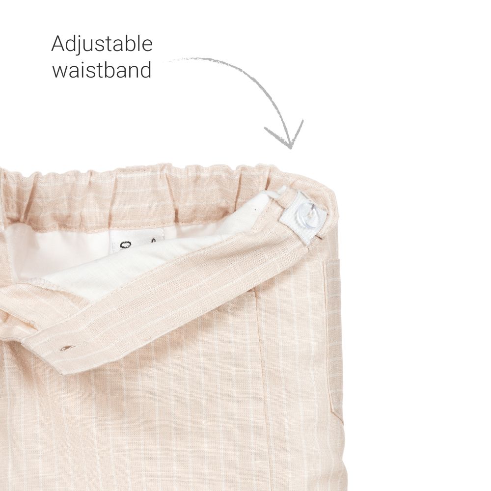 Sarah Louise-شورت مزيج قطن وكتّان لون بيج وأبيض للأولاد | Childrensalon Outlet