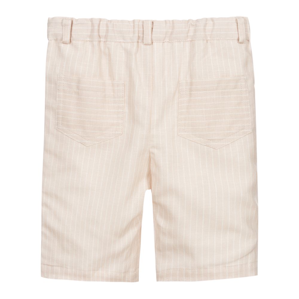 Sarah Louise-شورت مزيج قطن وكتّان لون بيج وأبيض للأولاد | Childrensalon Outlet