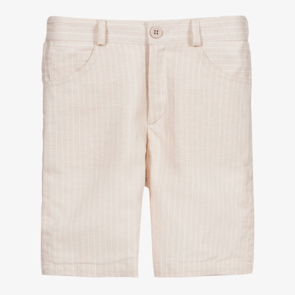 Sarah Louise-شورت مزيج قطن وكتّان لون بيج وأبيض للأولاد | Childrensalon Outlet