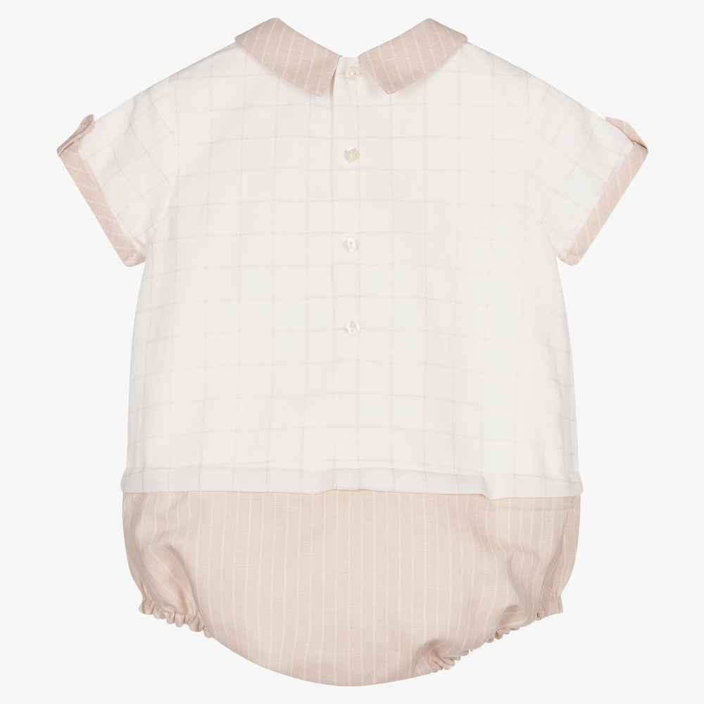 Sarah Louise-Beige & Ivory Linen Baby Shortie | Childrensalon Outlet