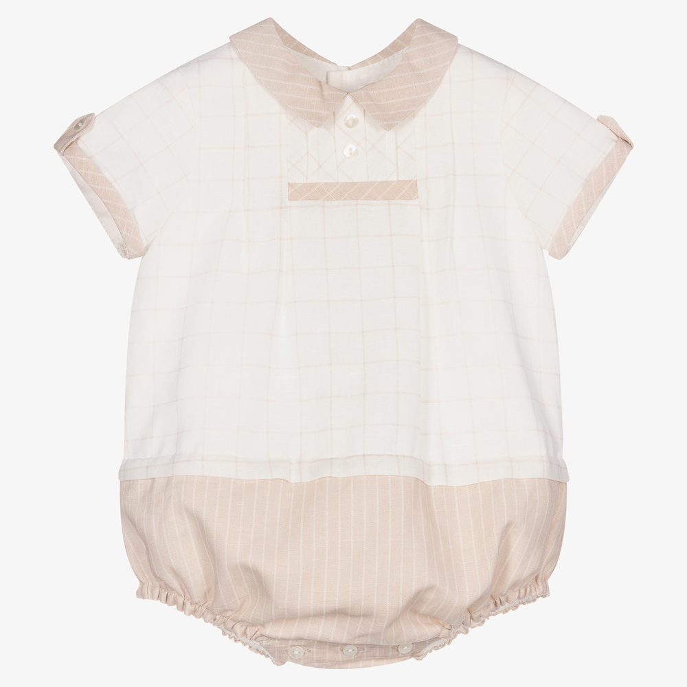 Sarah Louise - Beige & Ivory Linen Baby Shortie | Childrensalon