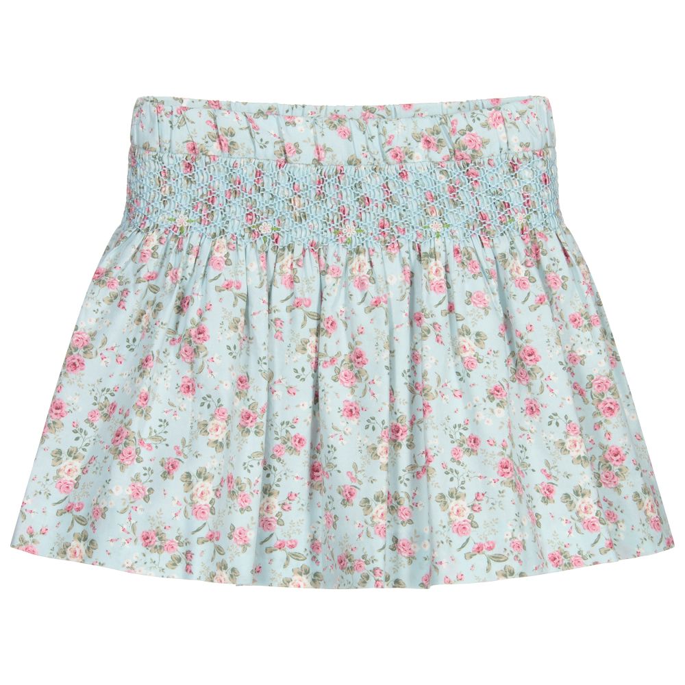 Sarah Louise - Blue Cotton Floral Skirt | Childrensalon