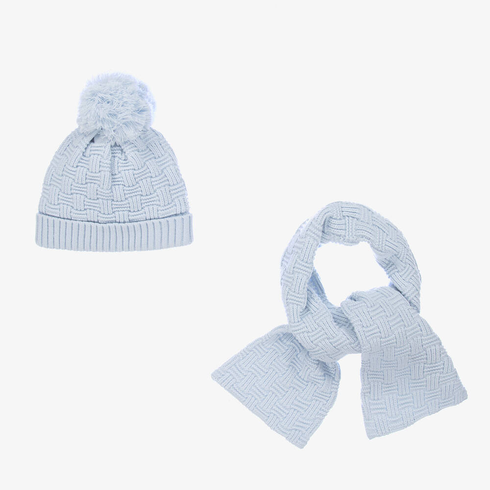 Sarah Louise - Голубая вязаная шапка и шарф для малышей | Childrensalon