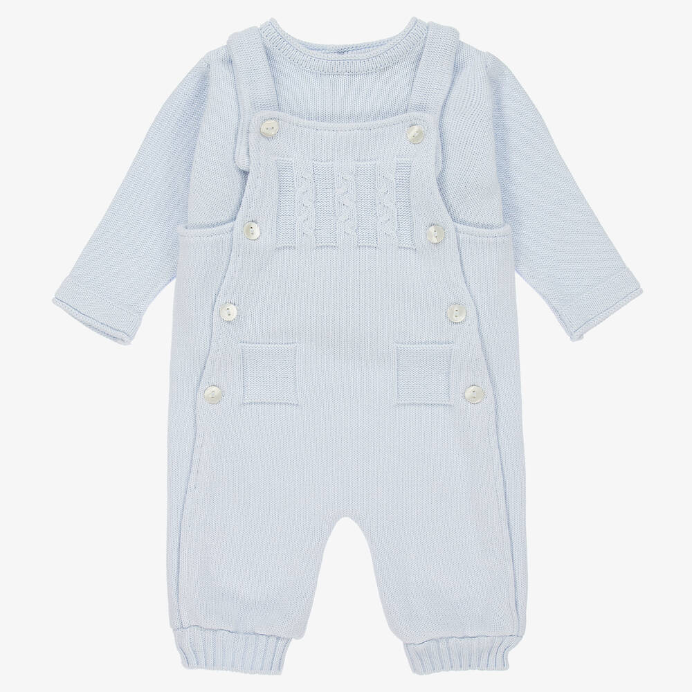 Sarah Louise - Blue Knitted Baby Dungaree Set | Childrensalon
