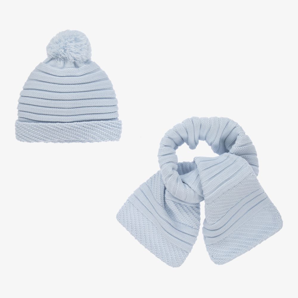 Sarah Louise-Blue Knitted Hat & Scarf Set  | Childrensalon Outlet