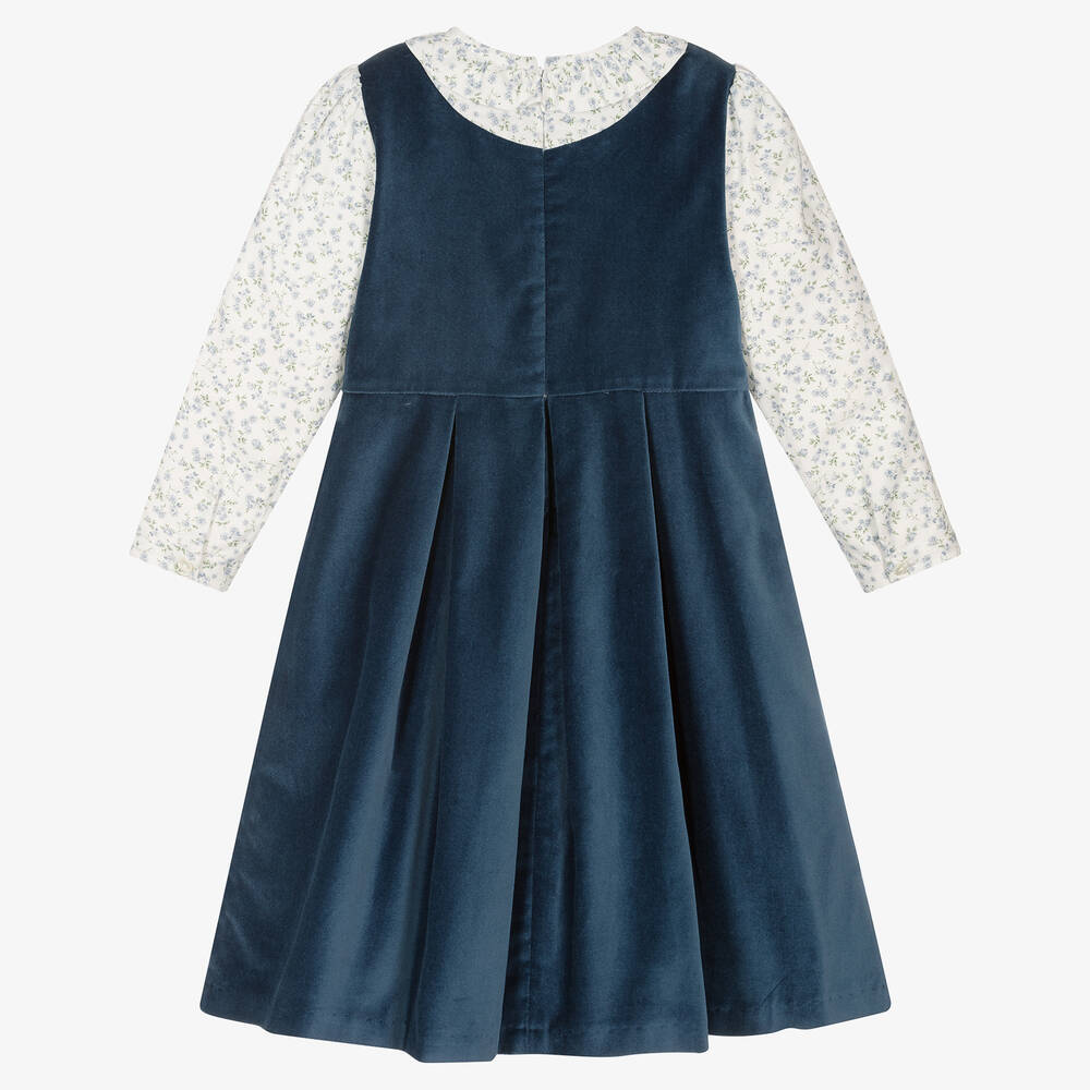 سارا لويز-Blue Velvet & Floral Dress | Childrensalon Outlet
