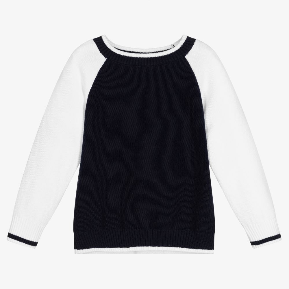 Sarah Louise - Blue & White Cotton Knit Jumper | Childrensalon