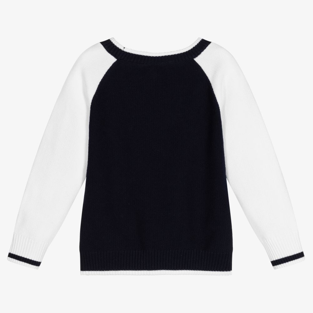 Sarah Louise-Blue & White Cotton Knit Jumper | Childrensalon Outlet