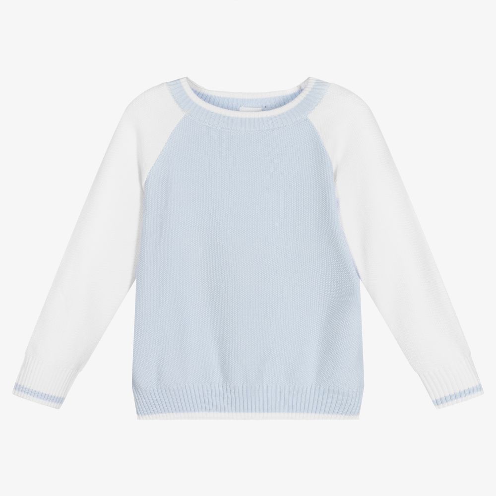 Sarah Louise - Blue & White Cotton Knit Jumper | Childrensalon