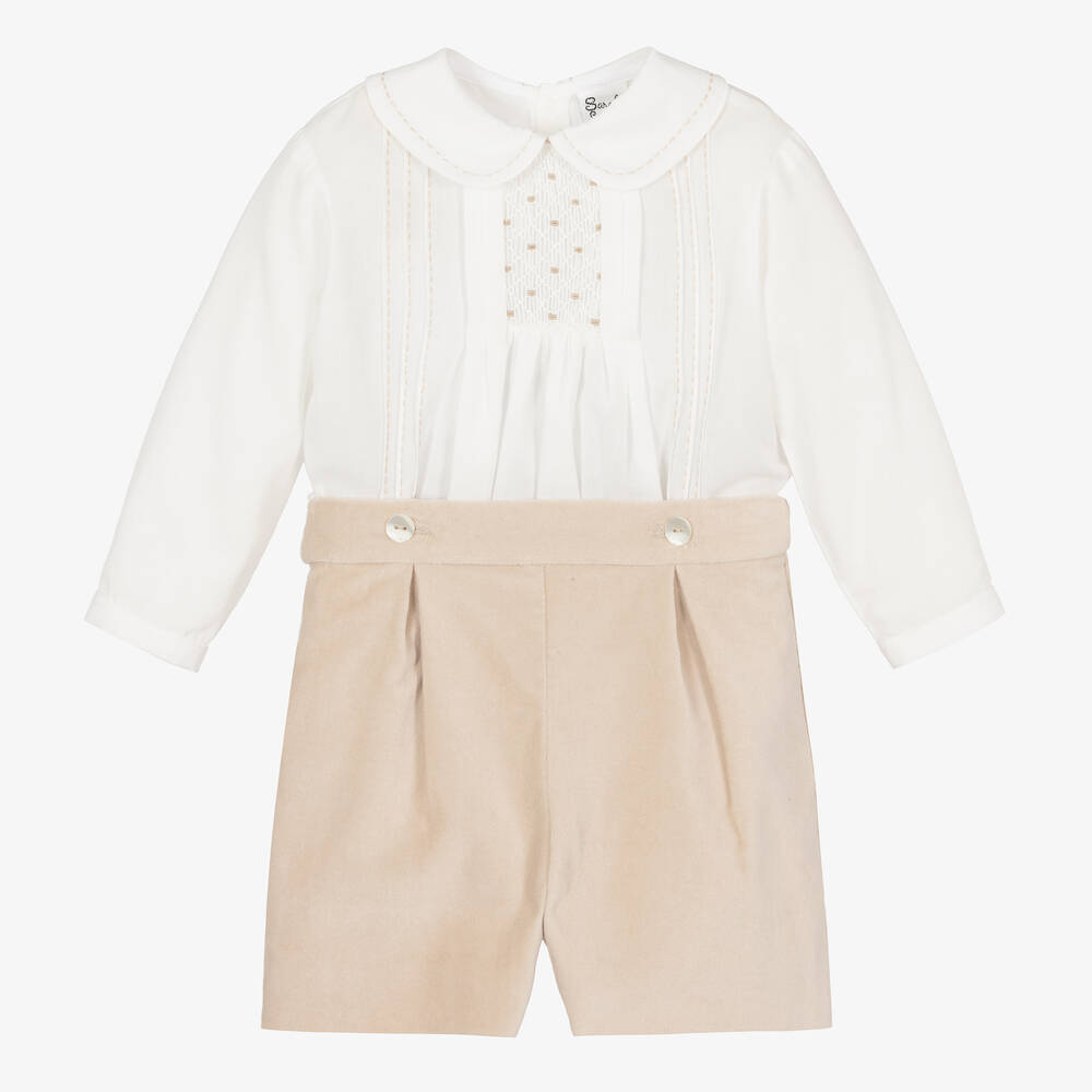 Sarah Louise - Handgesmoktes Top & Shorts in Beige | Childrensalon