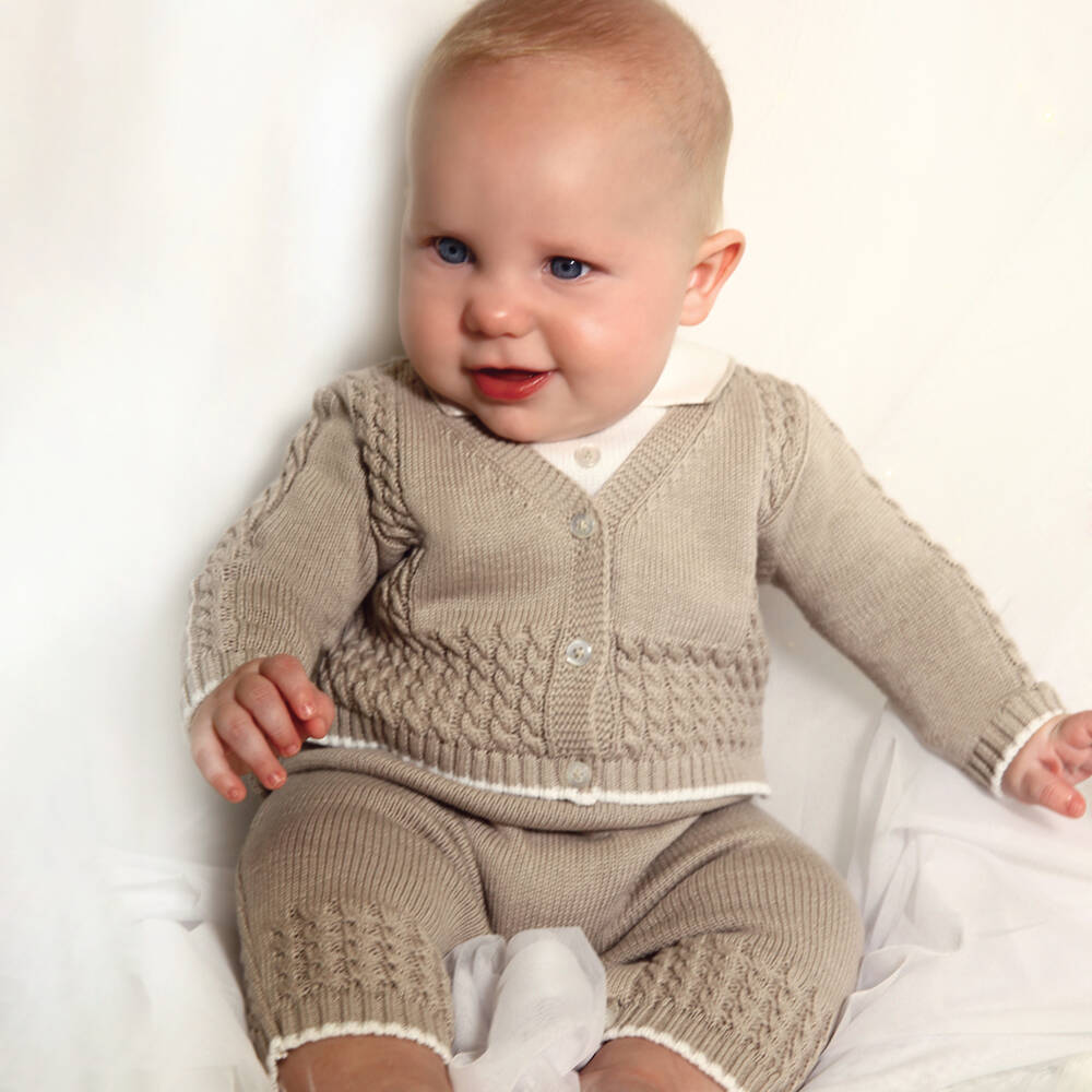 Sarah Louise-Boys Beige Knitted Playsuit | Childrensalon Outlet