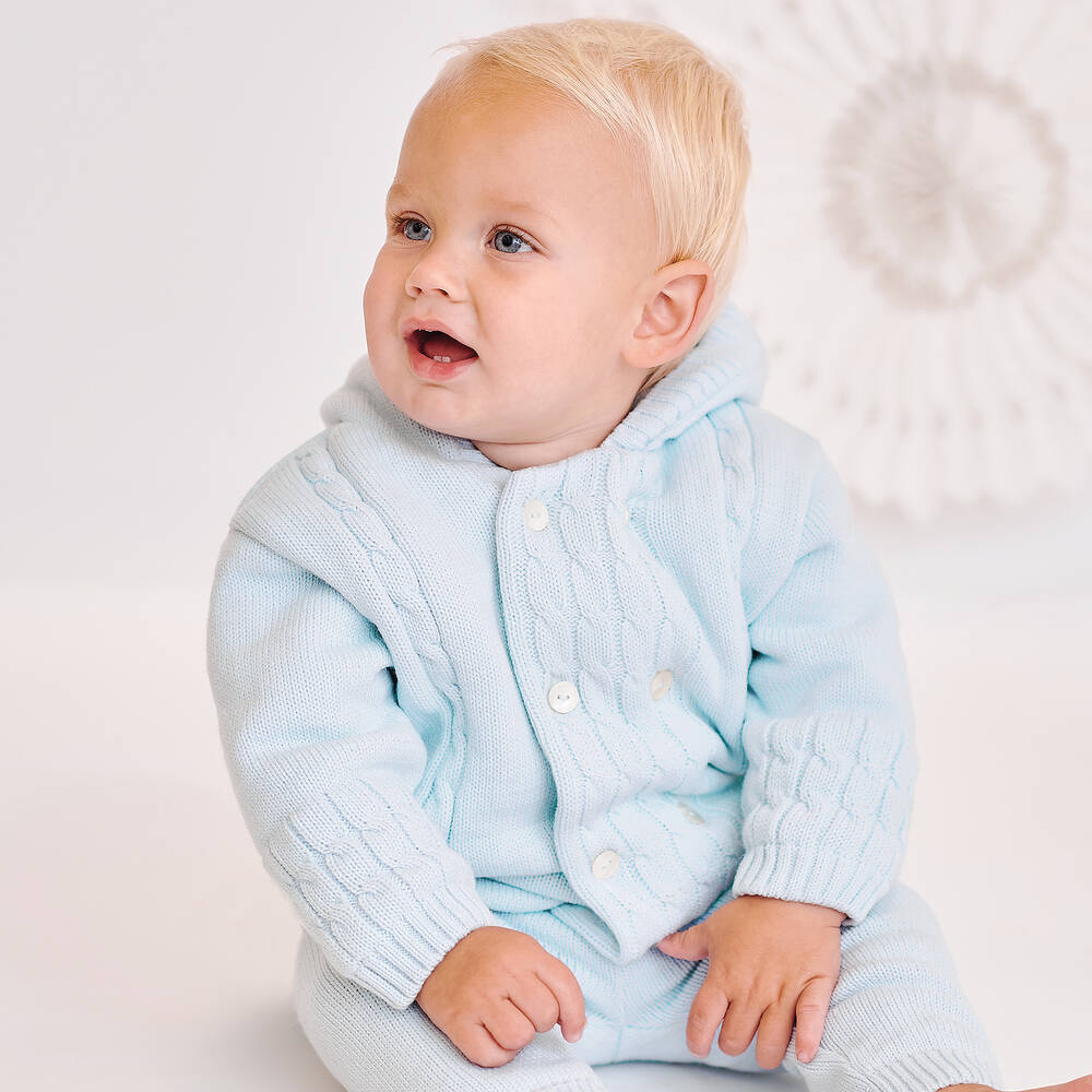 Sarah Louise-معطف أكريليك محبوك لون أزرق للأولاد | Childrensalon Outlet