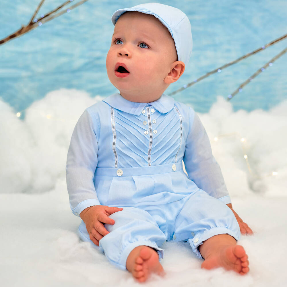 Sarah Louise-Boys Blue Cotton Babysuit Set | Childrensalon Outlet