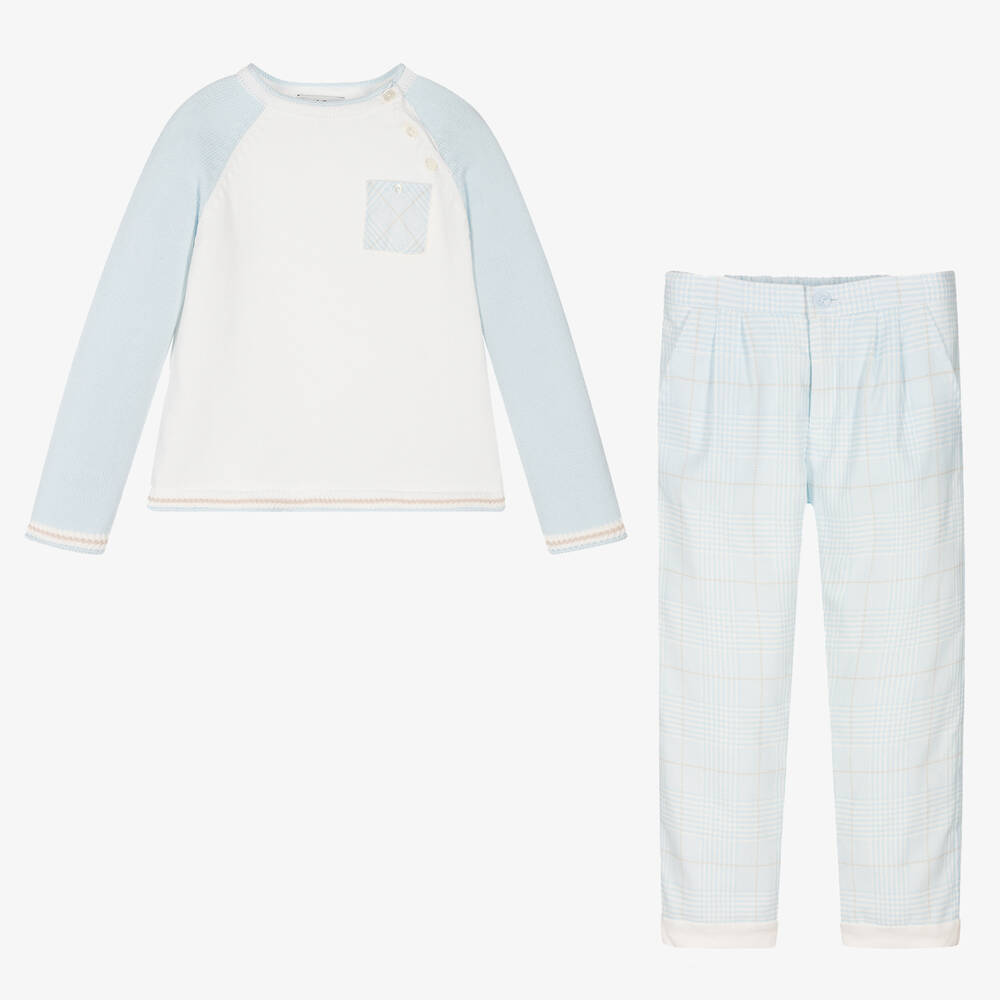 Sarah Louise-Boys Blue Cotton Trouser Set | Childrensalon Outlet
