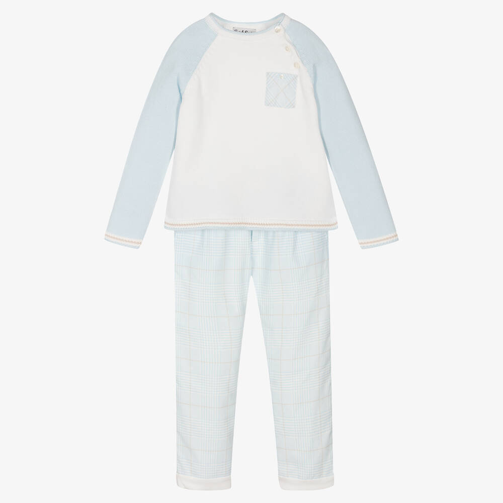 Sarah Louise - Boys Blue Cotton Trouser Set | Childrensalon