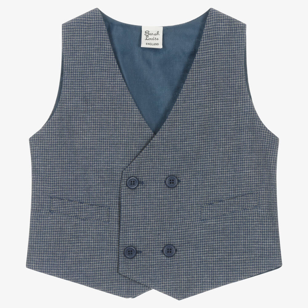 Sarah Louise - Boys Blue & Grey Check Waistcoat | Childrensalon