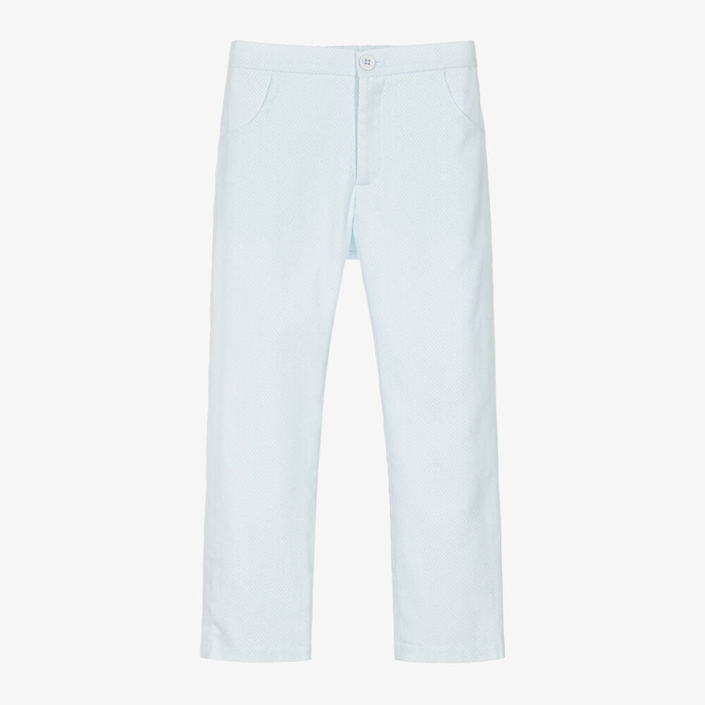 Sarah Louise-Boys Blue Herringbone Pattern Trousers | Childrensalon Outlet