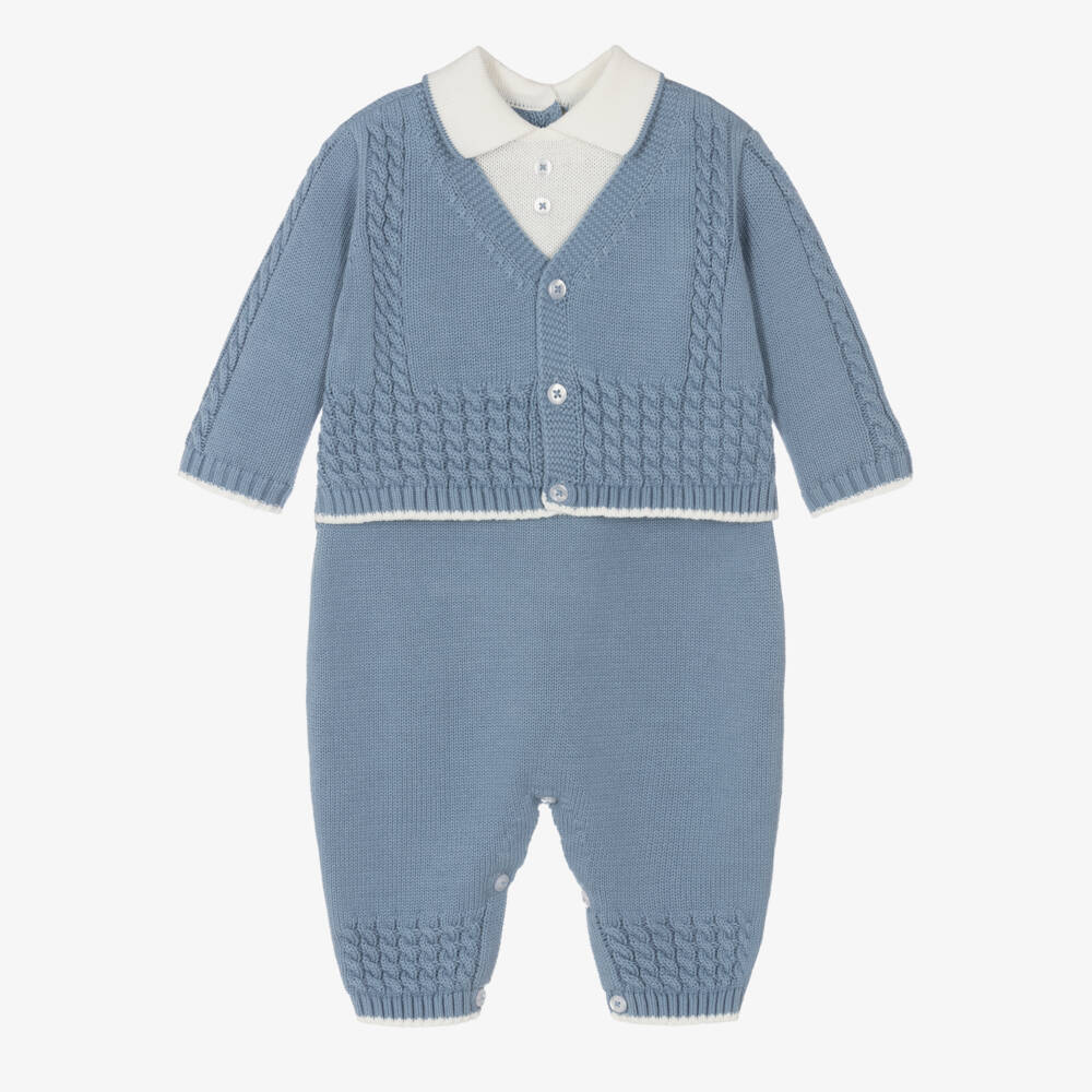 Sarah Louise-Boys Blue Knitted Babygrow | Childrensalon Outlet