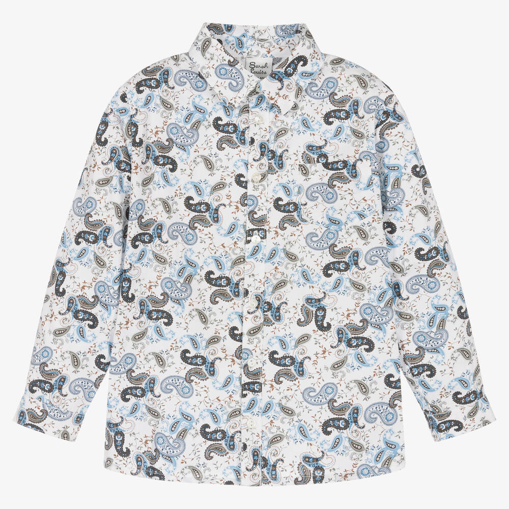 Sarah Louise - Boys Blue Paisley Print Cotton Shirt | Childrensalon