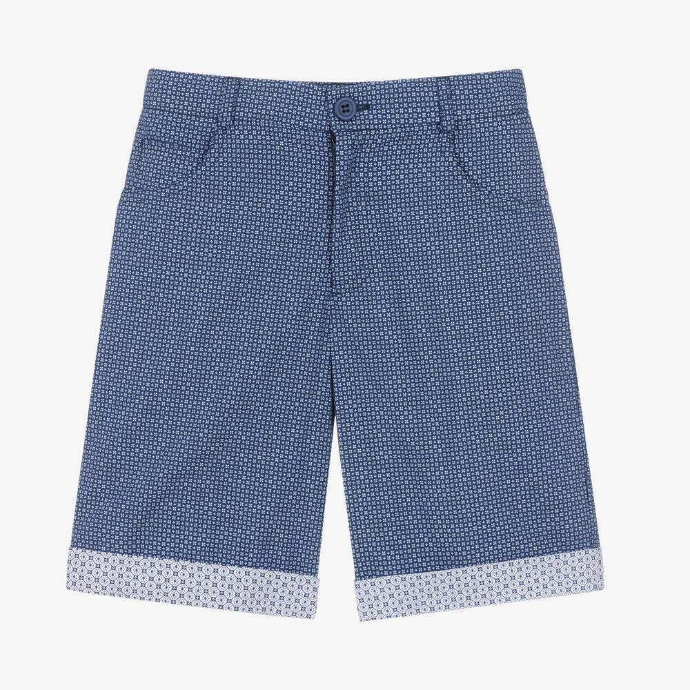 Sarah Louise - Boys Blue Patterned Shorts  | Childrensalon