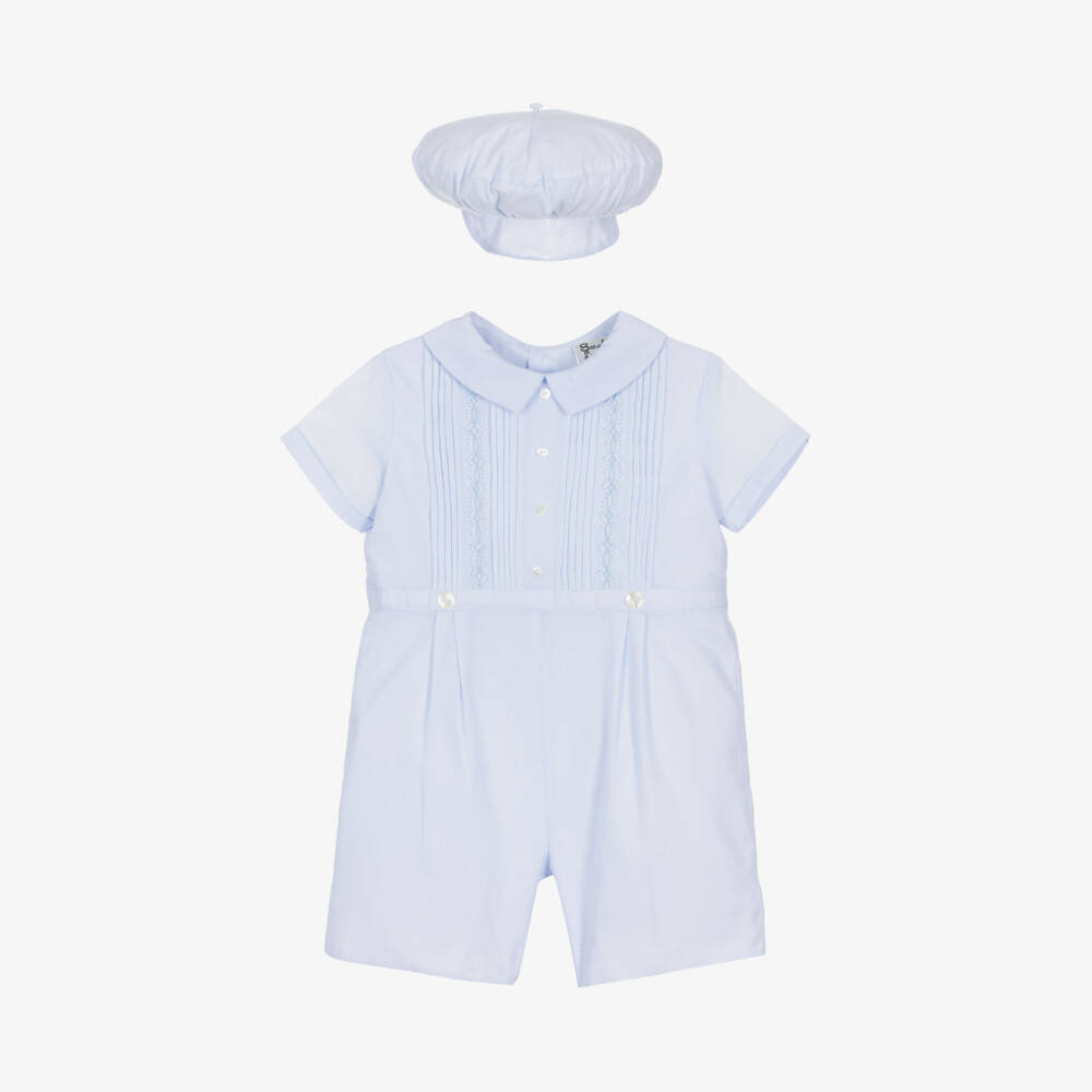 Sarah Louise-Boys Blue Poplin Babysuit Set | Childrensalon Outlet
