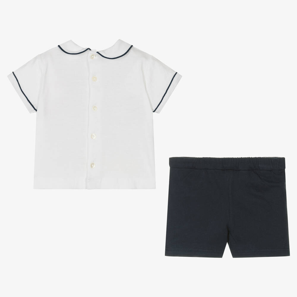 Sarah Louise-Boys Blue Smocked Cotton Shorts Set | Childrensalon Outlet