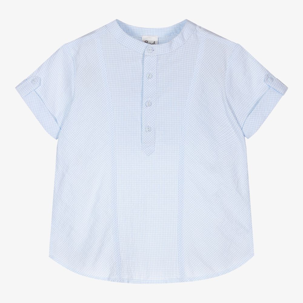 Sarah Louise - Boys Blue & White Check Shirt | Childrensalon