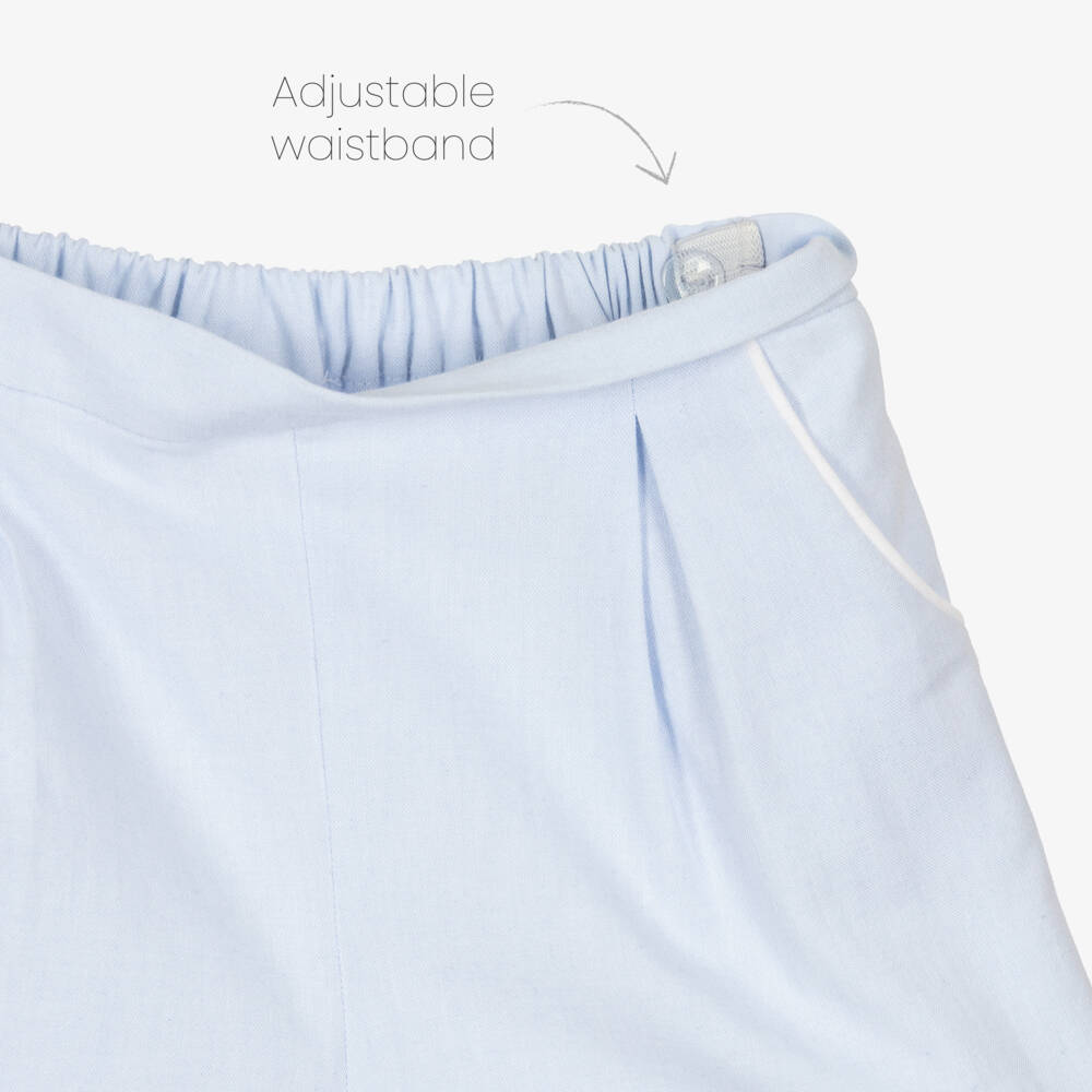 Sarah Louise-Boys Blue & White Cotton Shorts Set with Contrast Trims | Childrensalon Outlet