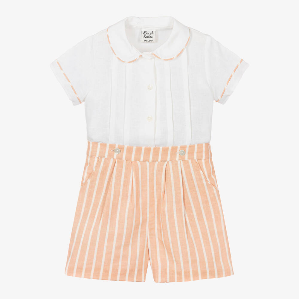 Sarah Louise-Boys Cream & Apricot Linen Two-Piece Set | Childrensalon Outlet