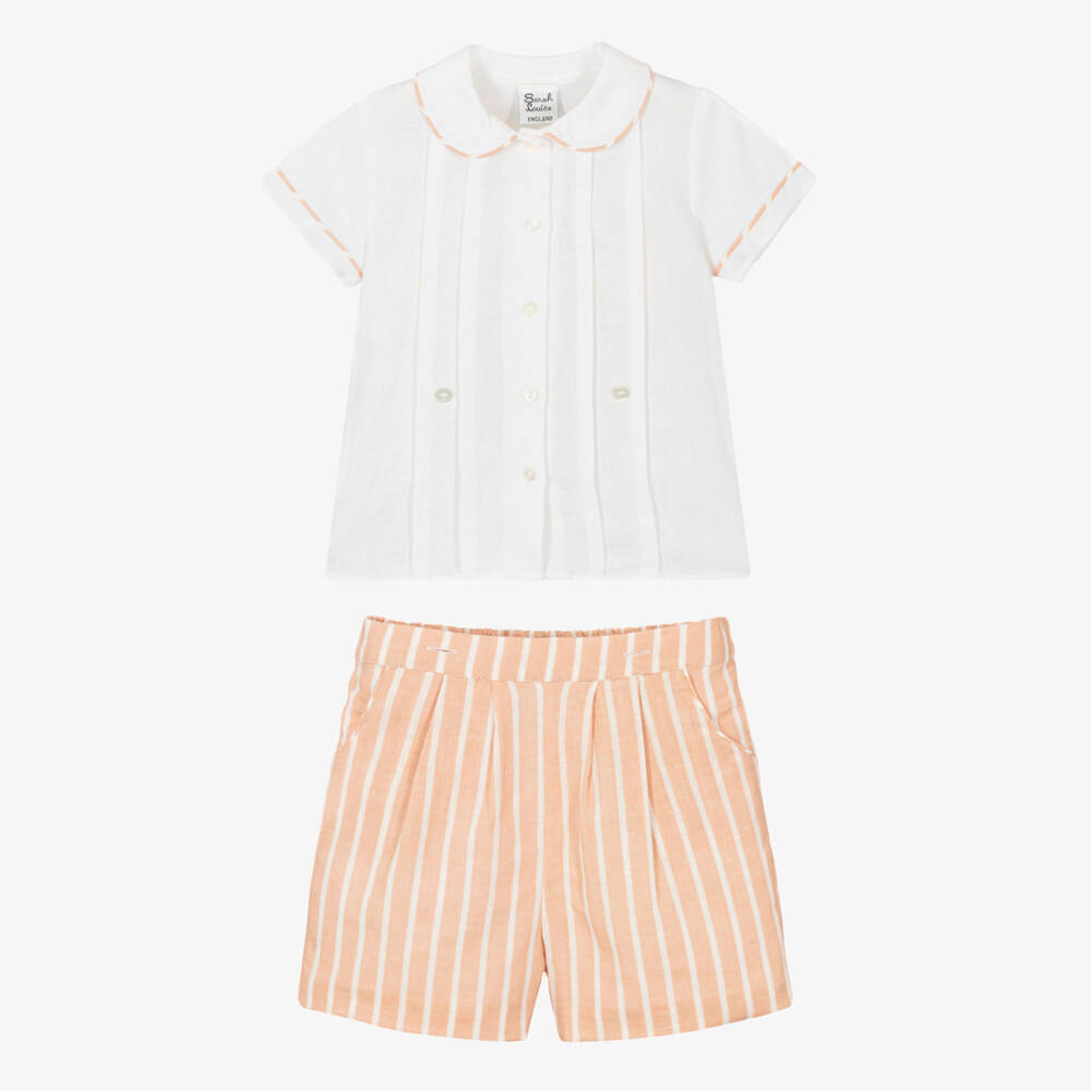 Sarah Louise-Boys Cream & Apricot Linen Two-Piece Set | Childrensalon Outlet