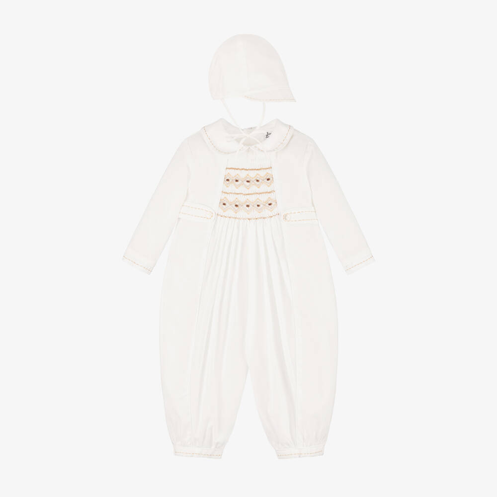 Sarah Louise-Boys Cream Smocked Romper Set | Childrensalon Outlet