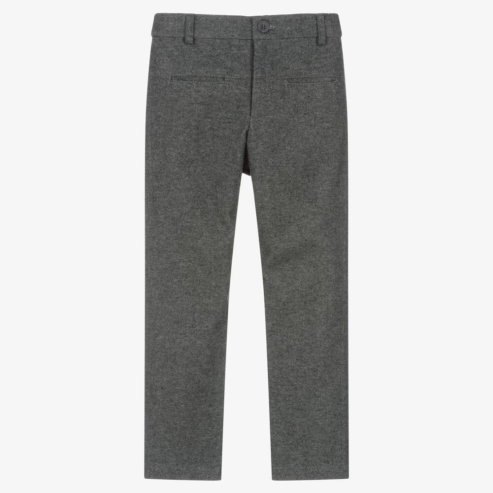 Sarah Louise - Boys Grey Brushed Cotton Trousers  | Childrensalon