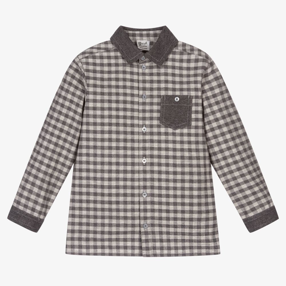 Sarah Louise - Boys Grey Check Cotton Shirt | Childrensalon