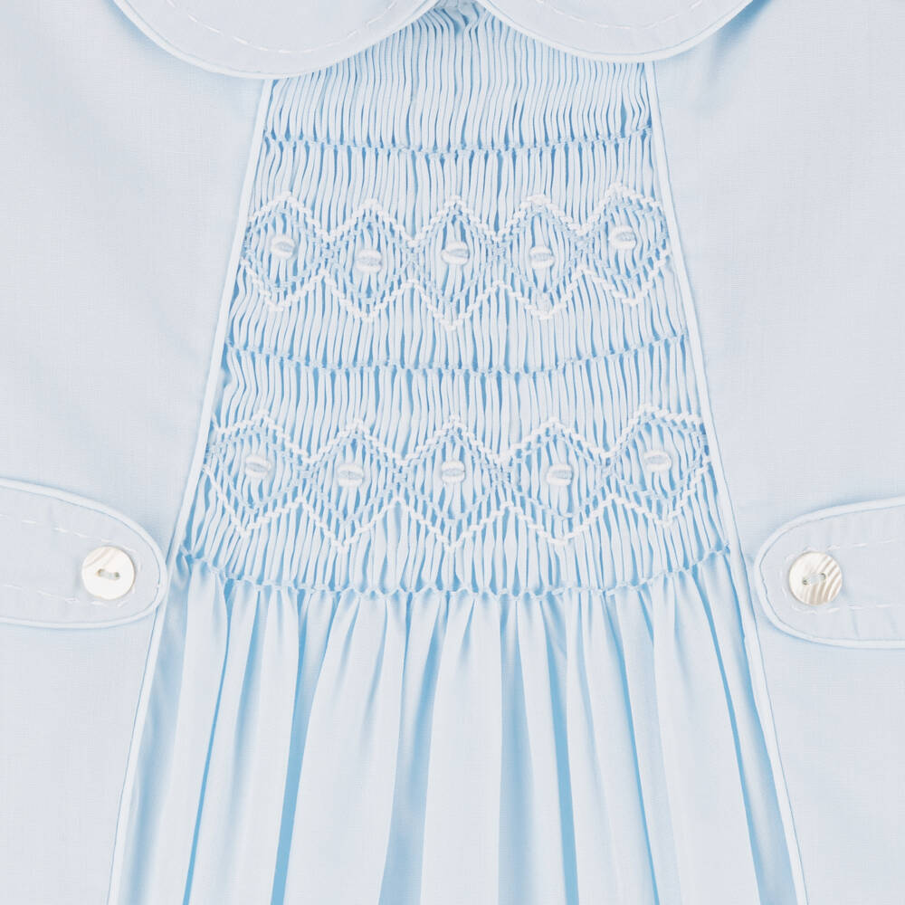 Sarah Louise-Boys Hand-Embroidered Blue Romper Set | Childrensalon Outlet