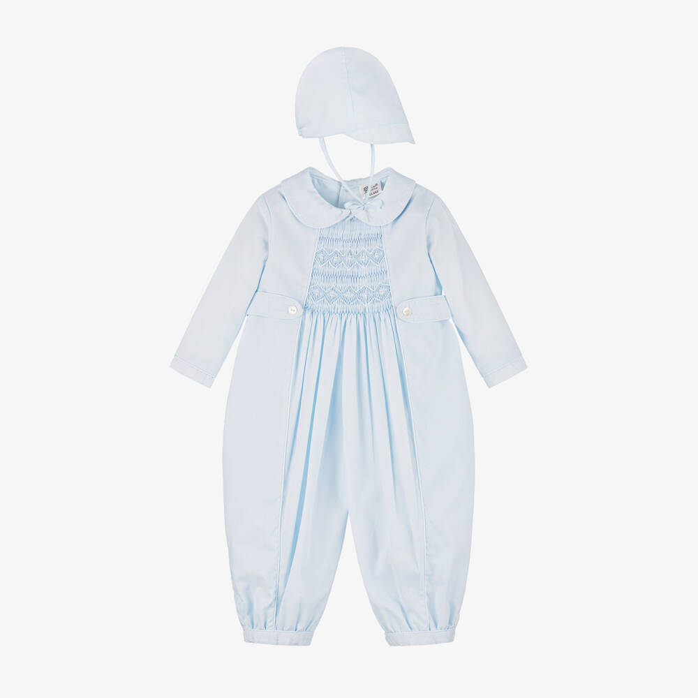 Sarah Louise-Boys Hand-Embroidered Blue Romper Set | Childrensalon Outlet