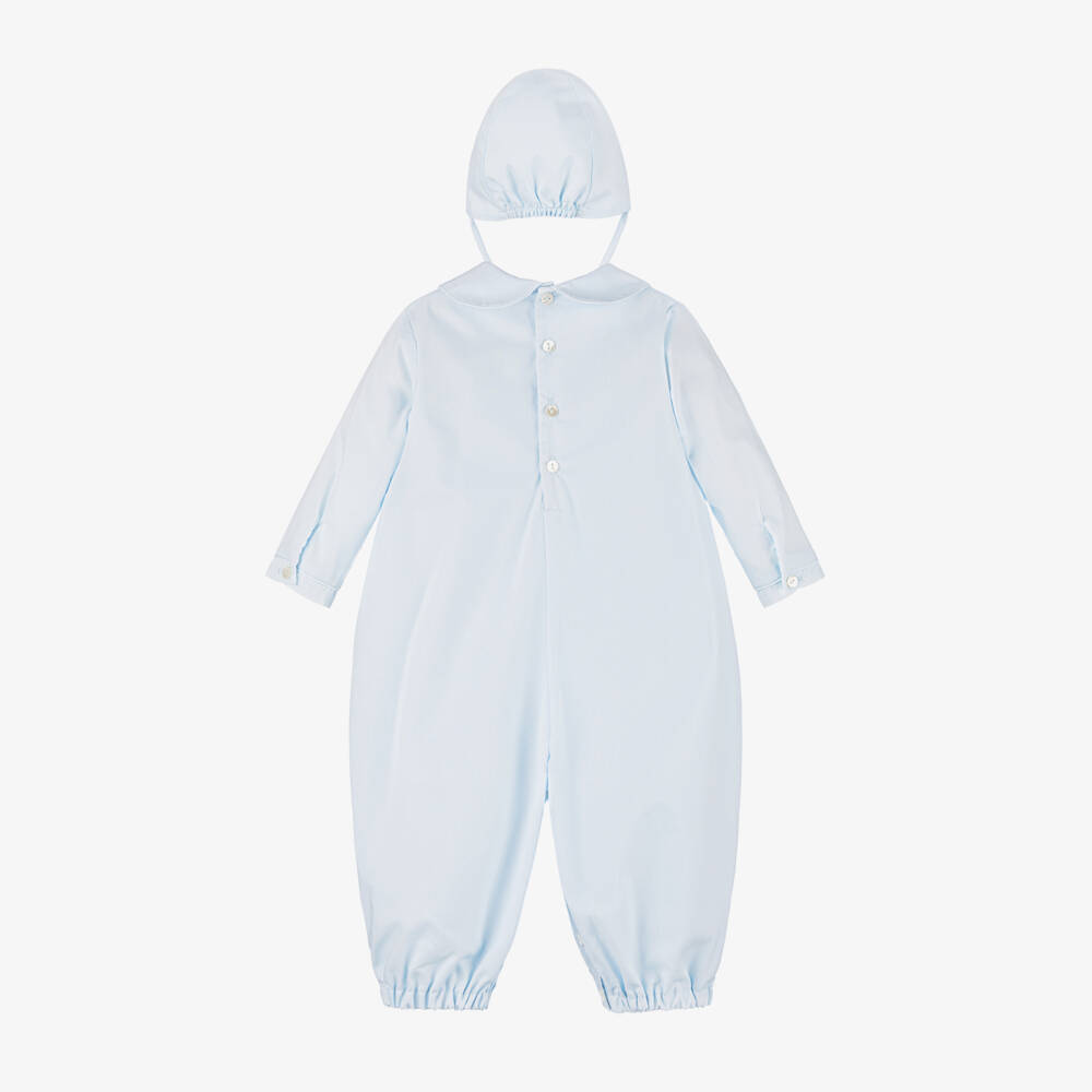 Sarah Louise-Boys Hand-Embroidered Blue Romper Set | Childrensalon Outlet