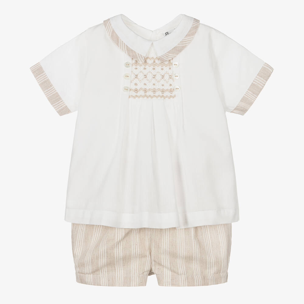 Sarah Louise - Gestreiftes Shorts-Set elf./beige | Childrensalon