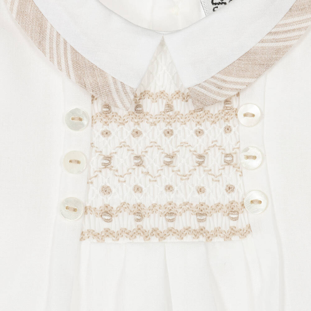 Sarah Louise-Boys Ivory & Beige Stripe Cotton Shorts Set | Childrensalon Outlet