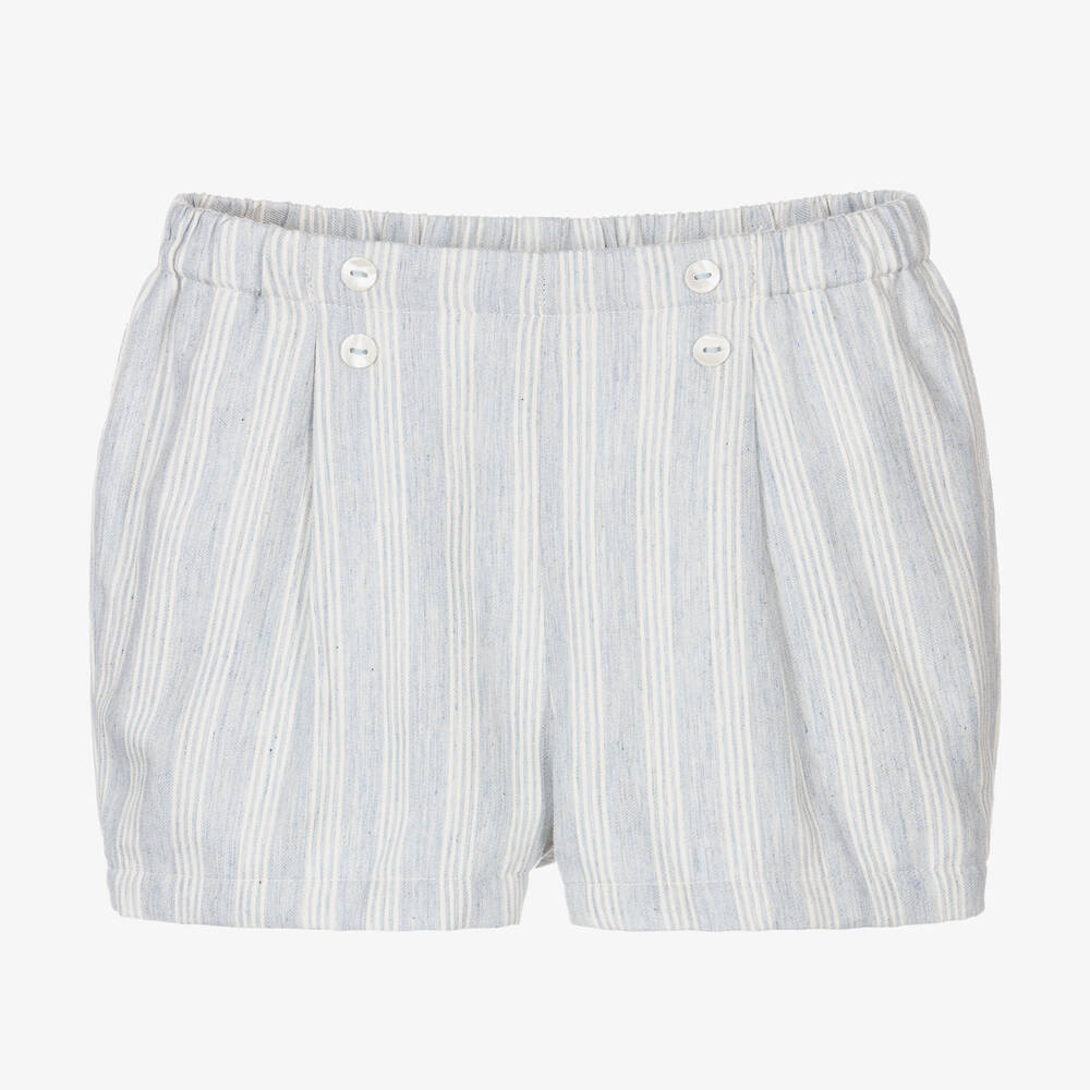 Sarah Louise-Boys Ivory & Blue Stripe Cotton Shorts Set | Childrensalon Outlet