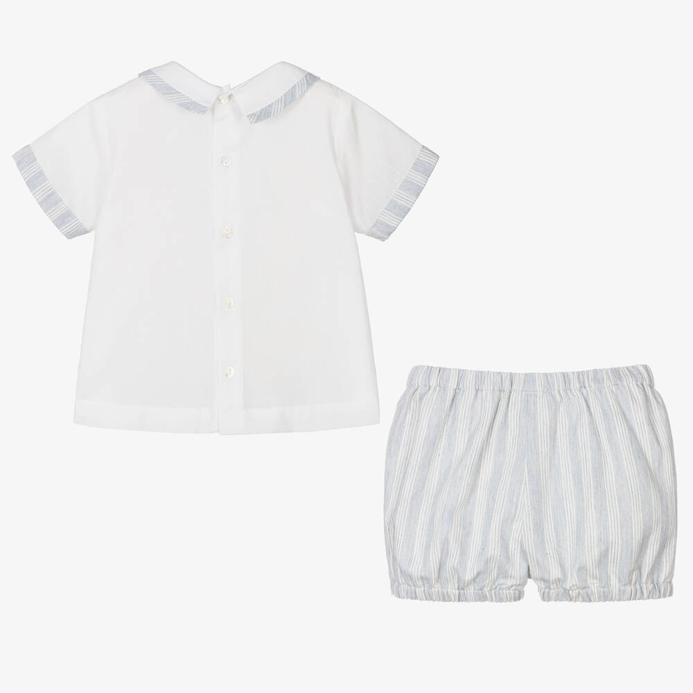 Sarah Louise-Boys Ivory & Blue Stripe Cotton Shorts Set | Childrensalon Outlet