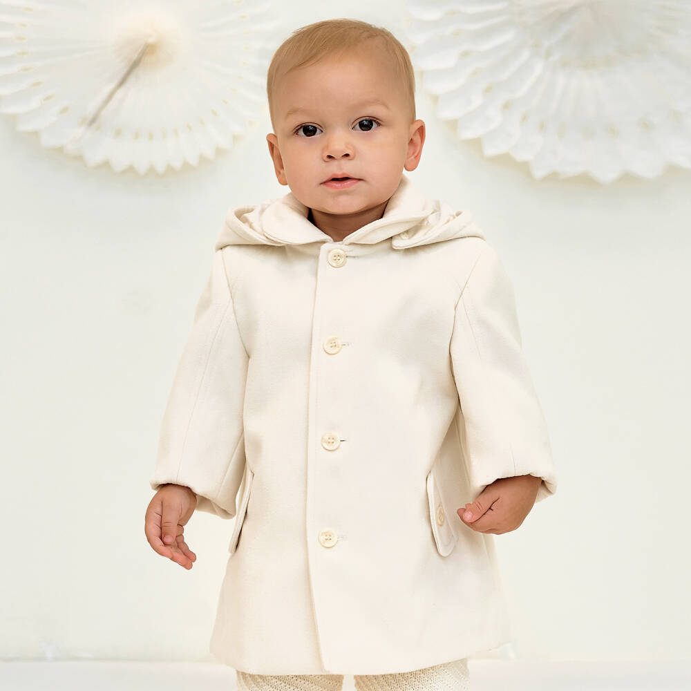 Sarah Louise-معطف عاجي ناعم بغطاء للرأس للأولاد | Childrensalon Outlet