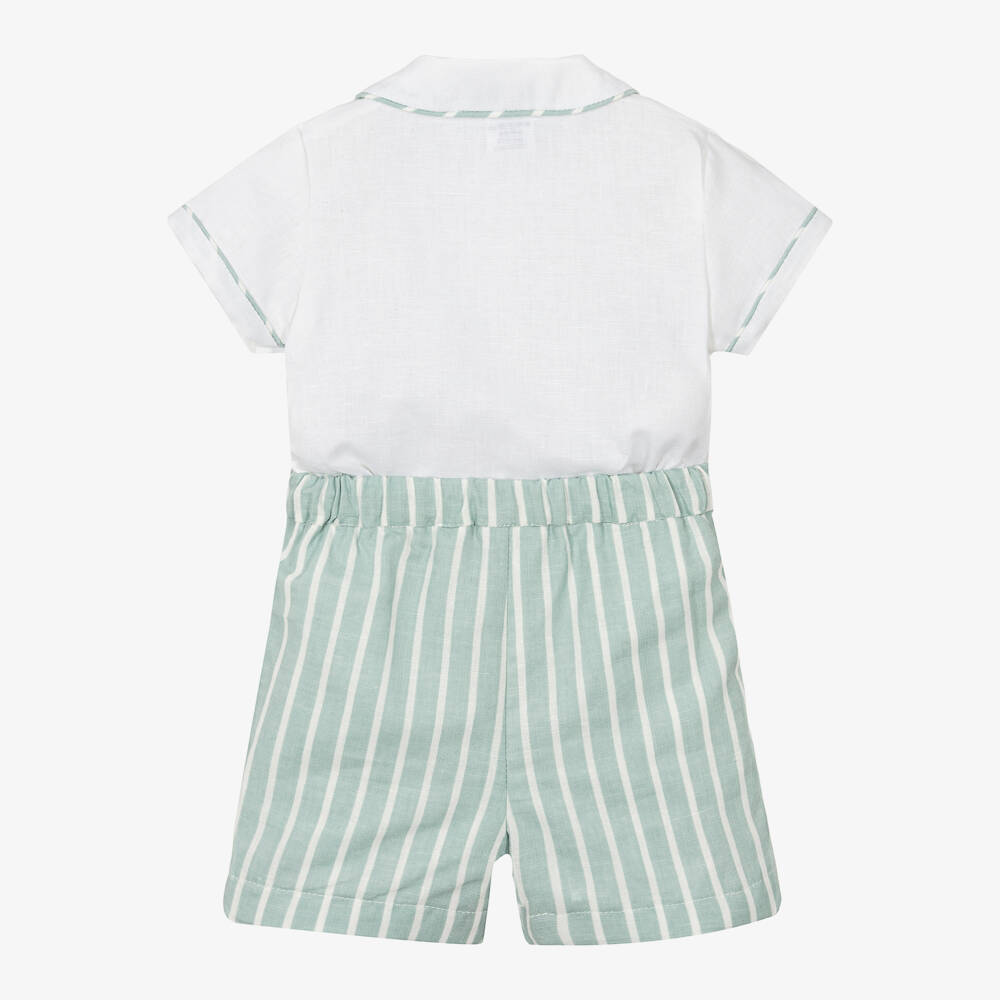 Sarah Louise-Boys Ivory & Sage Striped Linen Set | Childrensalon Outlet